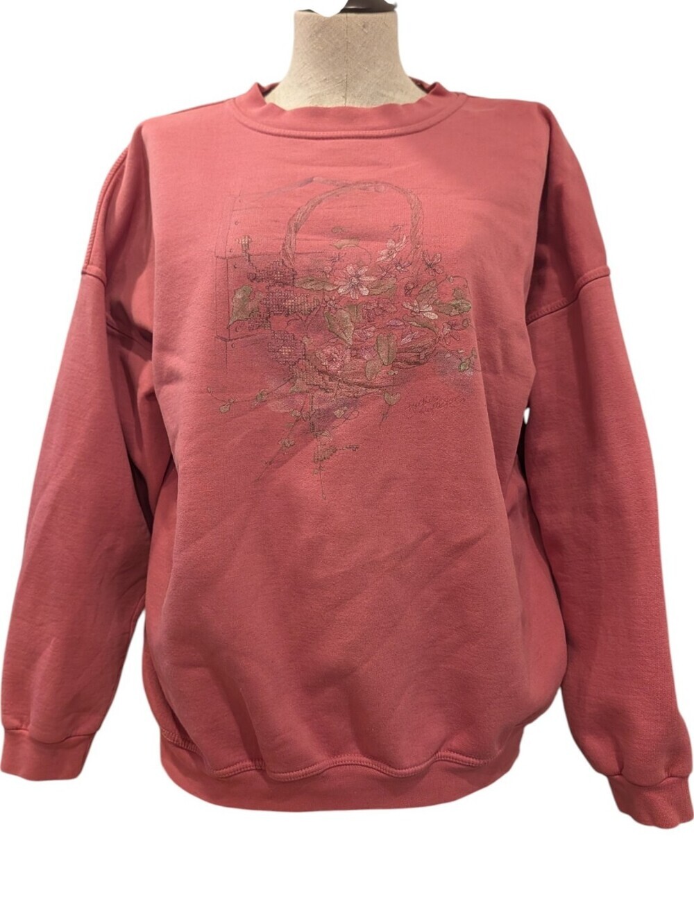 Vintage Northern Reflections Floral Basket Sweatshirt Pink Women XL Cottagecore
